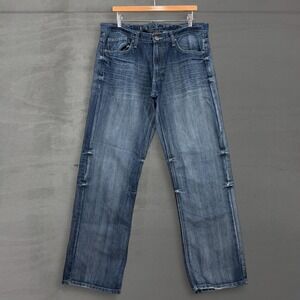 Y2K Helix Loose Baggy Straight Jeans Blue Denim Whiskered Faded 34 x 34